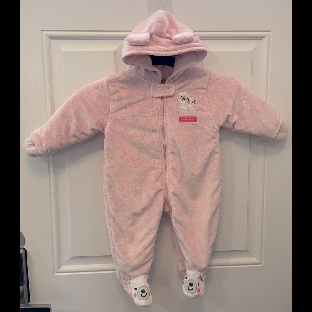 EUC Polar Bear Hug Hooded Mitten Footed Winter Suit 6 Months